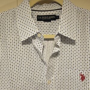 U.S. Polo Assn. Men's White With Black and Navy Geometrics Shirt